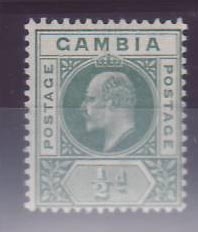 Gambia Gambie KEVII 1/2d Very fine mint copy with VARIETY DENTED Frame 