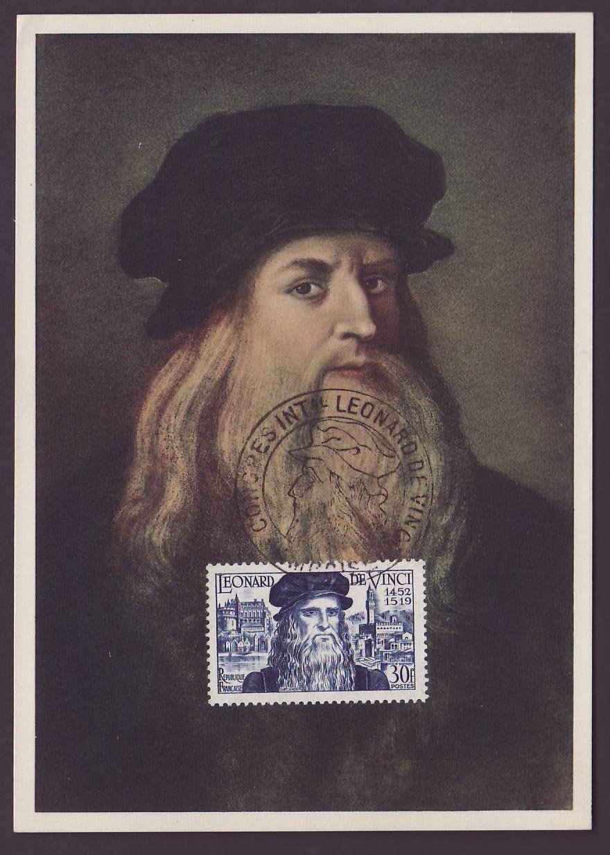 France CARTE MAXIMUM Leonard de Vinci Amboise 9 7 1952 Rare Leonardo da Vinci Lion
