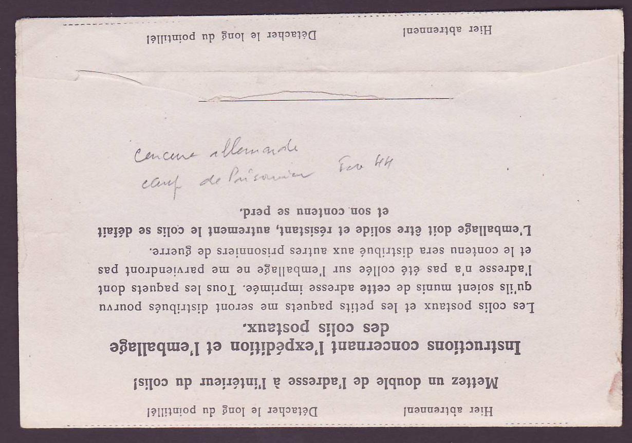 Kriegsgefangenensendung Envoi pour prisonniers de guerre pour Stammalger IV Militaria Lemaire Nouvion Rare Lion — Rückseite