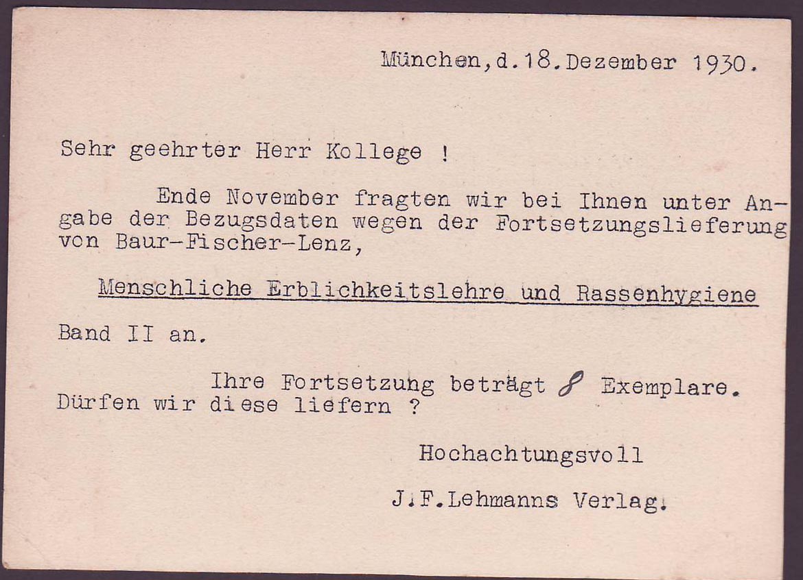 Germany Card with rare Lion Munchen cancel cds 18 12 30 — Rückseite