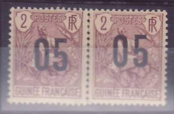 Guinee Berger Pulas 2c n° 55a Chiffres espacés tenant a normal * (tir 2173)