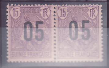 Guinee Berger Pulas 15c n° 57a Chiffres espacés tenant a normal * (tir 1300)