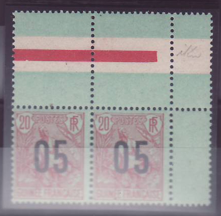 Guinee Berger Pulas 20c n° 58a Chiffres espacés tenant a normal ** Sans charniere Interpanneau (tir 613)