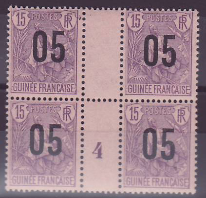 Guinee Berger Pulas 15c N°57 Bloc de 4 Millesime 4 ** Sans Charniere