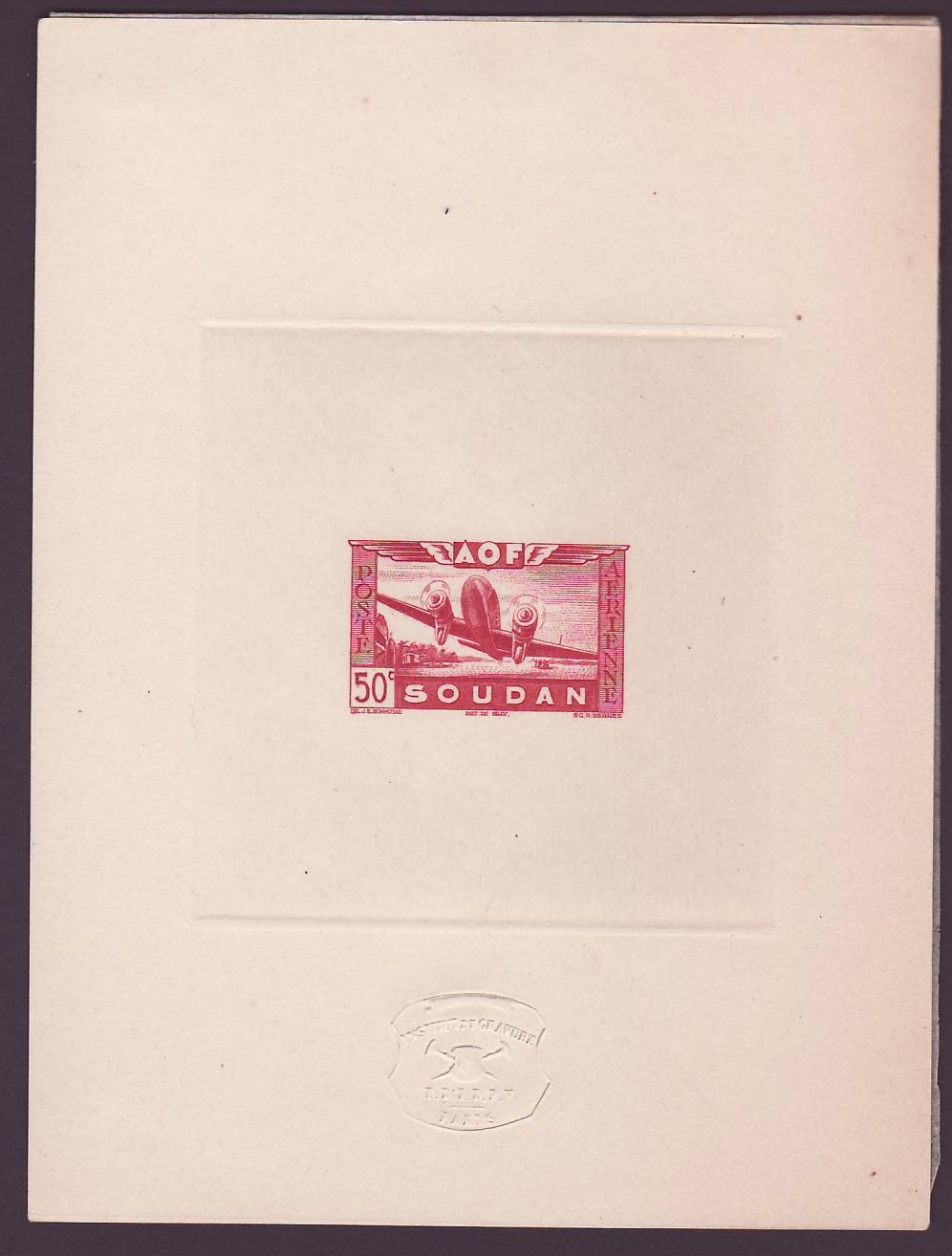 Soudan Epreuve Poste Aerienne n°10 Avion en Vol 50c Rare
