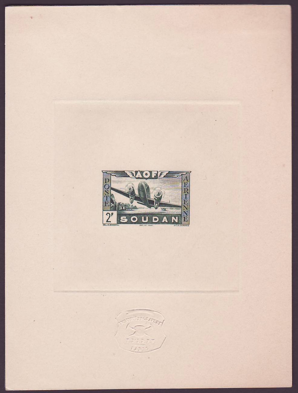 Soudan Epreuve Poste Aerienne n°12 Avion en Vol 2Fr Rare