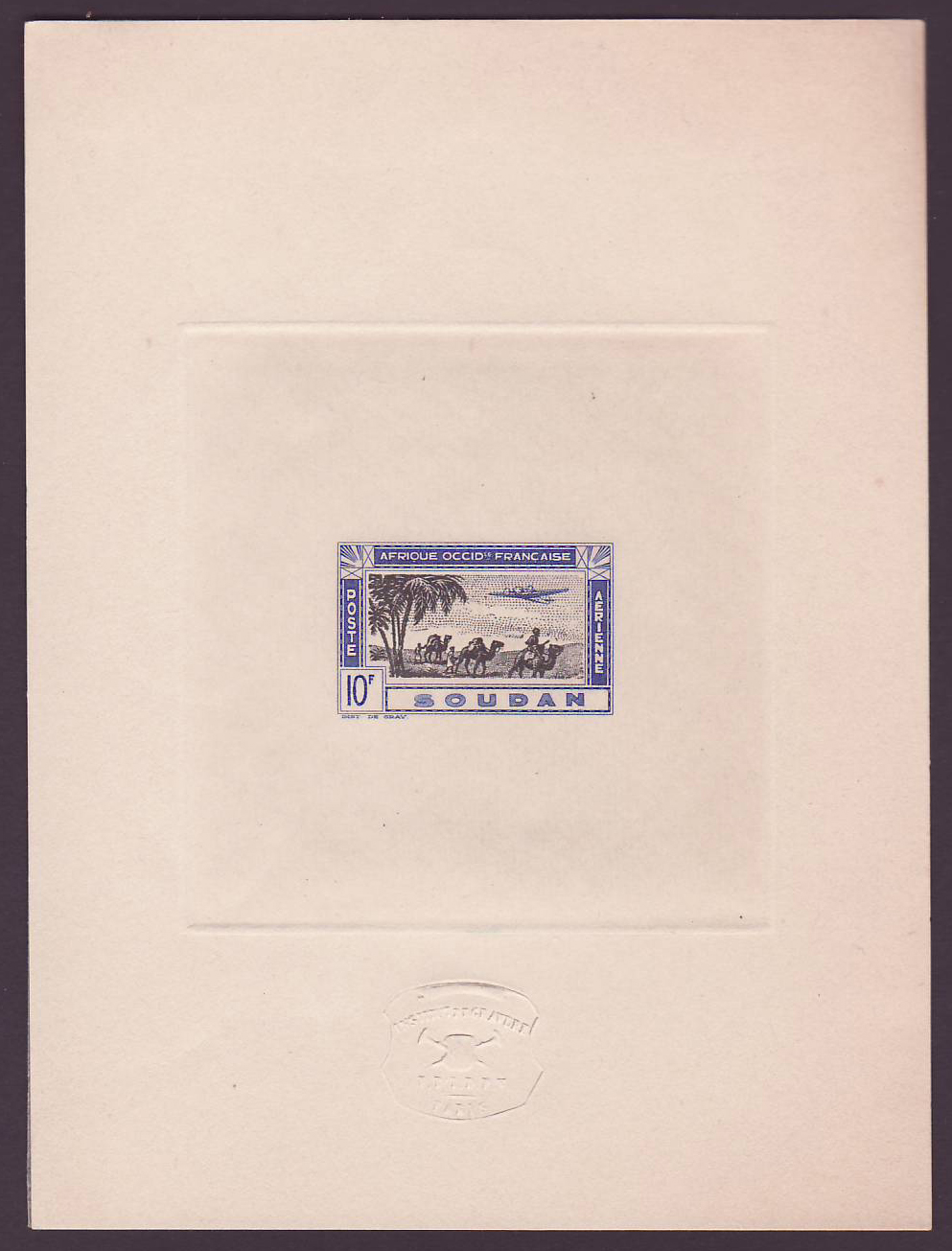 Soudan Epreuve Poste Aerienne n°15 Avion en Vol 10Fr Rare
