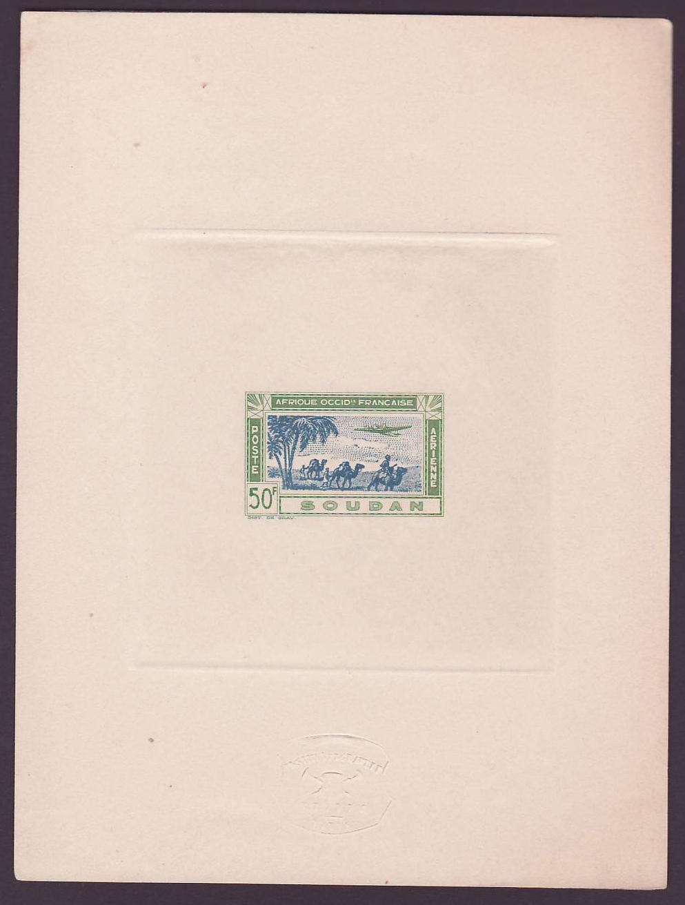 Soudan Epreuve Poste Aerienne n°17 Avion en Vol 50Fr Rare