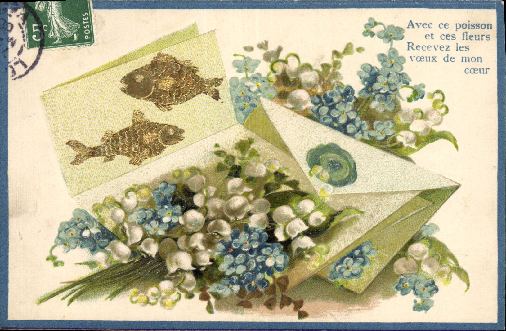 CPA Fantaisie Fleurs Muguet Poissons 