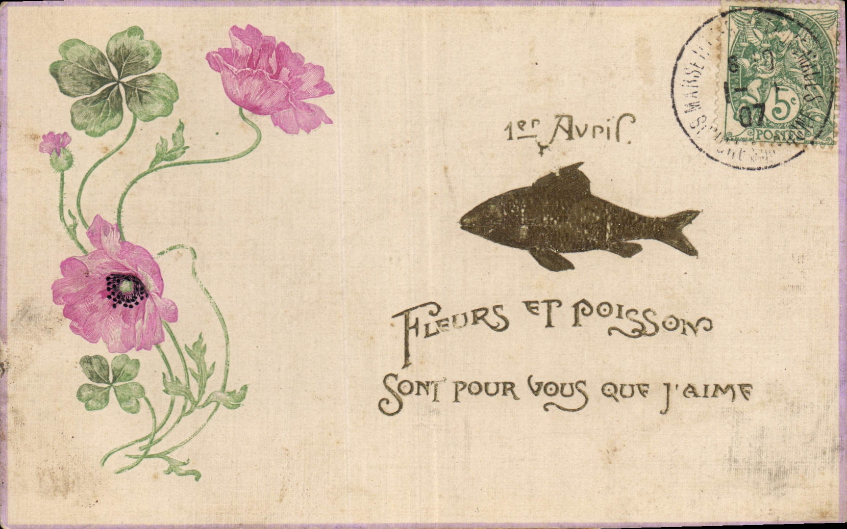 CPA Fantaisie Fleurs Poisson 1er Avril 
