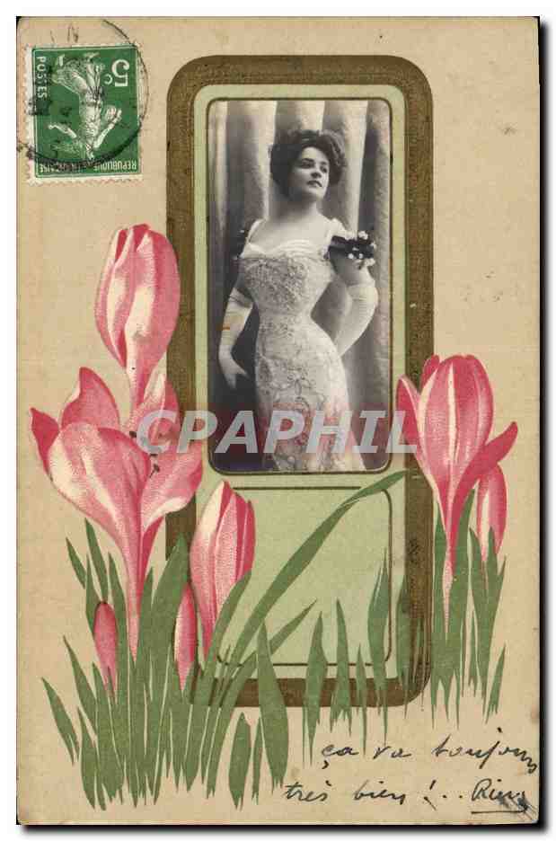 CPA Fantaisie Fleurs Femme 