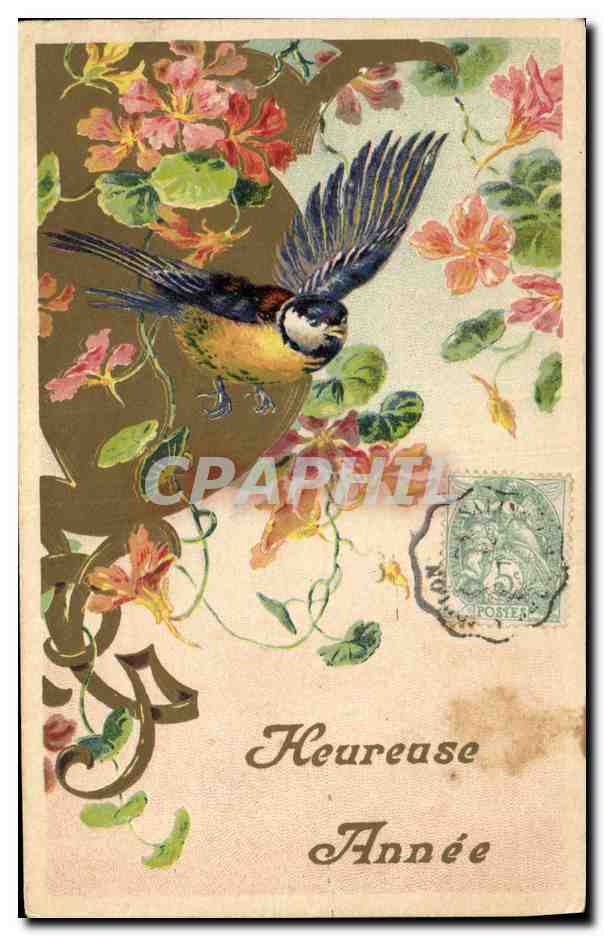 CPA Fantaisie Fleurs Oiseau 