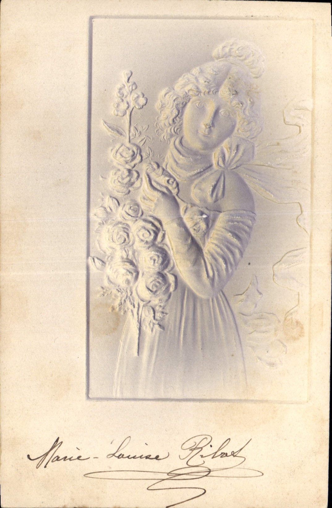 Marie-Louise Bilad — jeune fille tenant un bouquet de roses — éditée par K.F. Paris, série 668