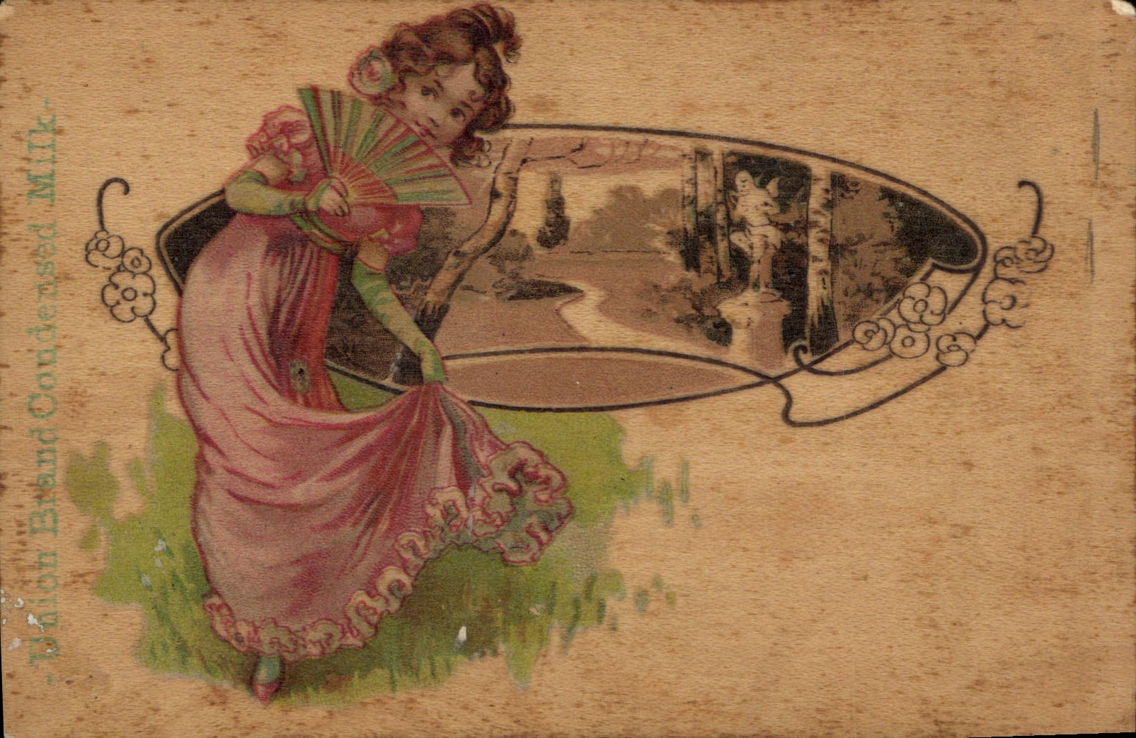 Mujer en vestido rosa con paraguas - Union Brand Condensed Milk - Editor Union Brand Milk