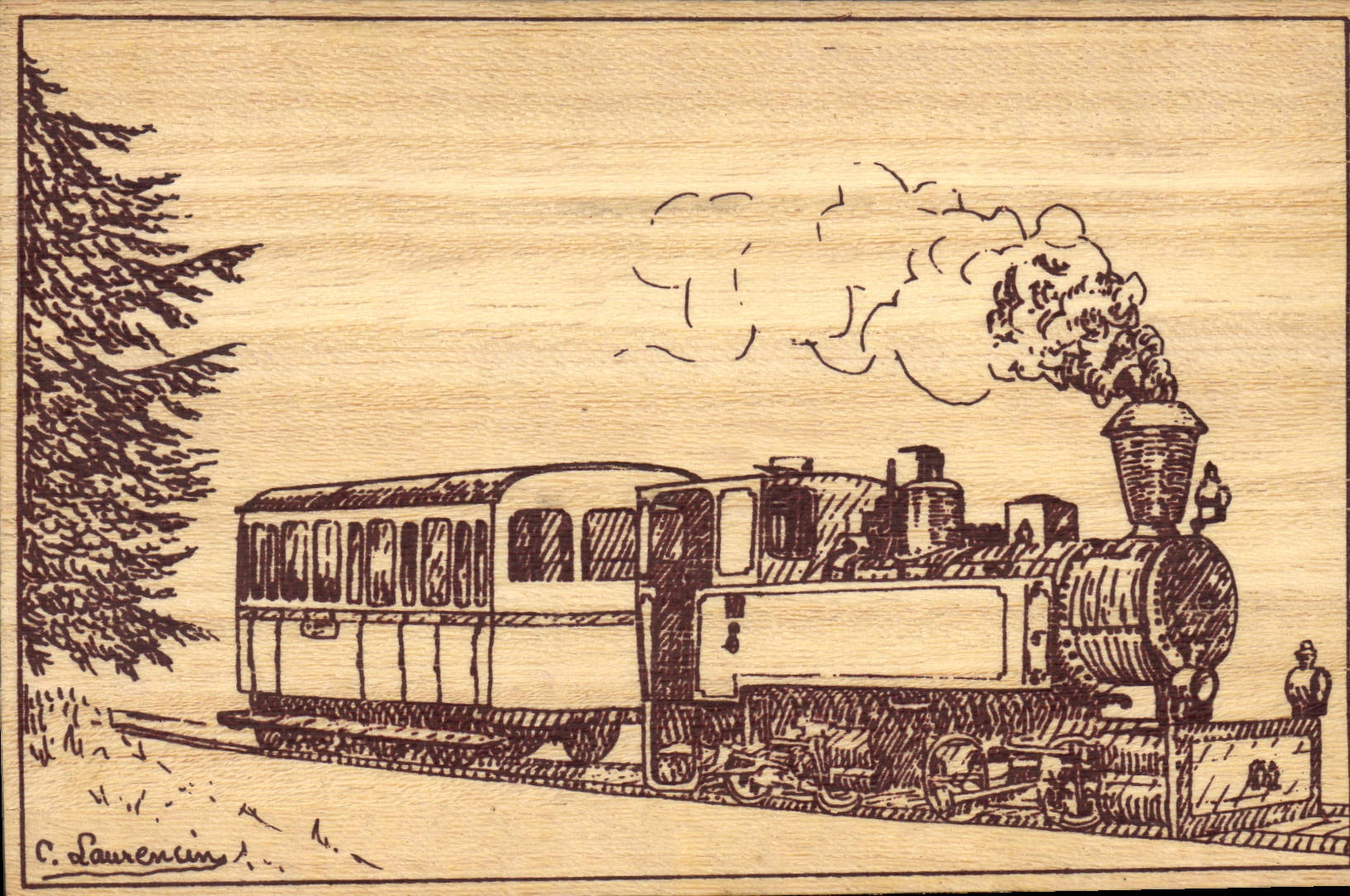 CPA Fantaisie Le chemin de er forestier d'Abresschviller Locomotive Mallet Heilbronn 1907 Train (carte en bois) 