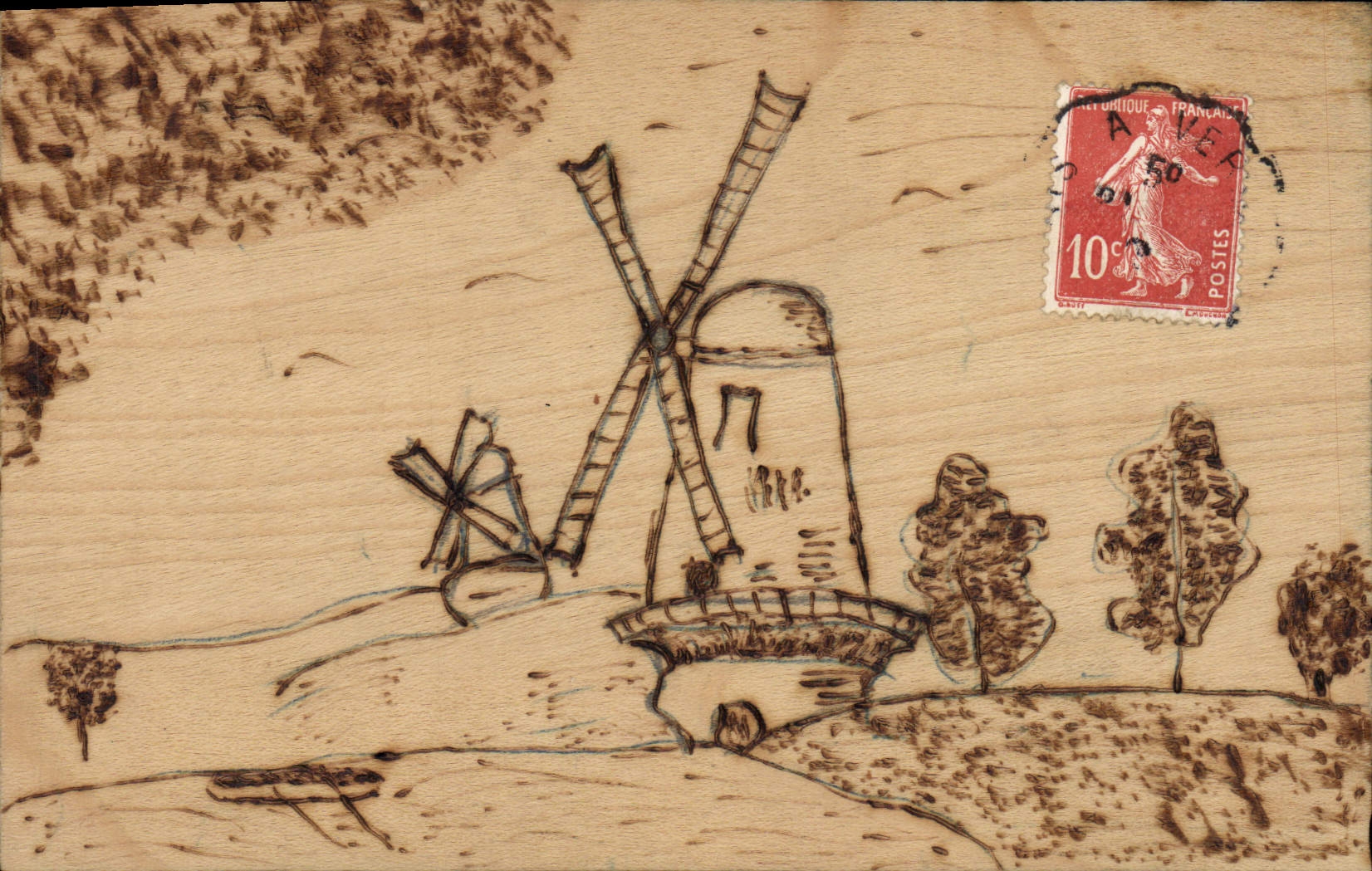 Moulin à vent — paysage rural — éditeur inconnu, n° de série non visible