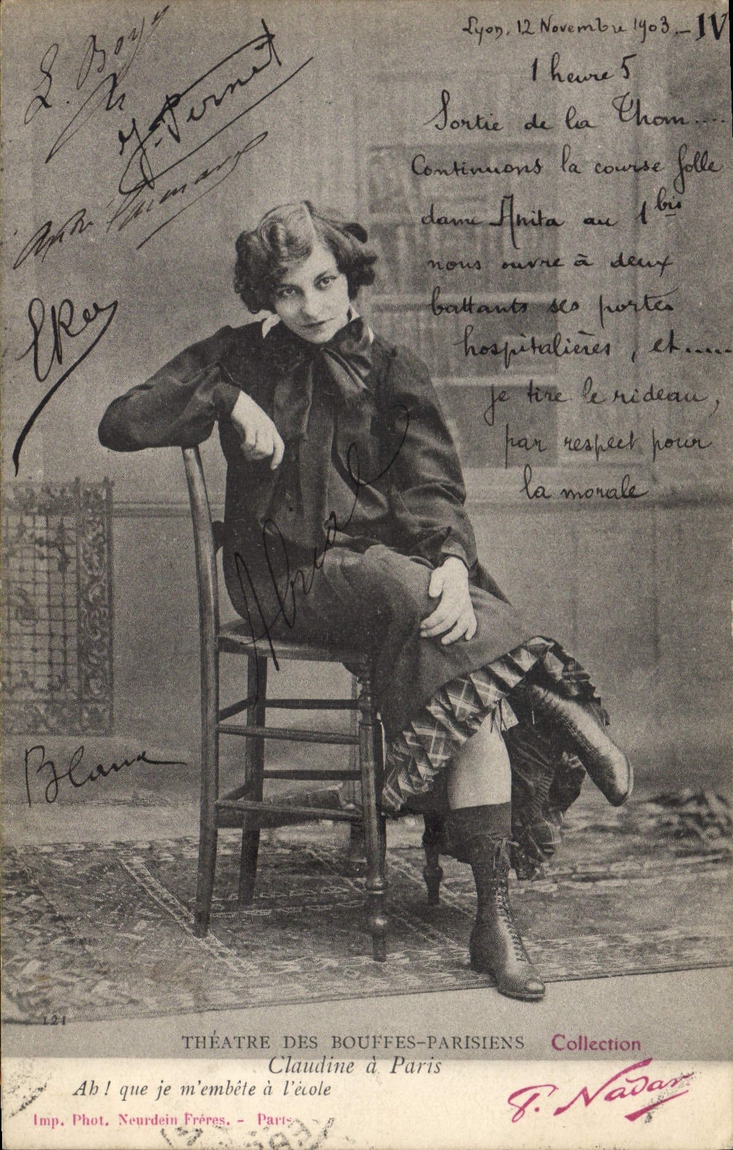 Claudine à l'école — Théâtre des Bouffes-Parisiens — Imp. Phot. Neurdein Frères, Paris