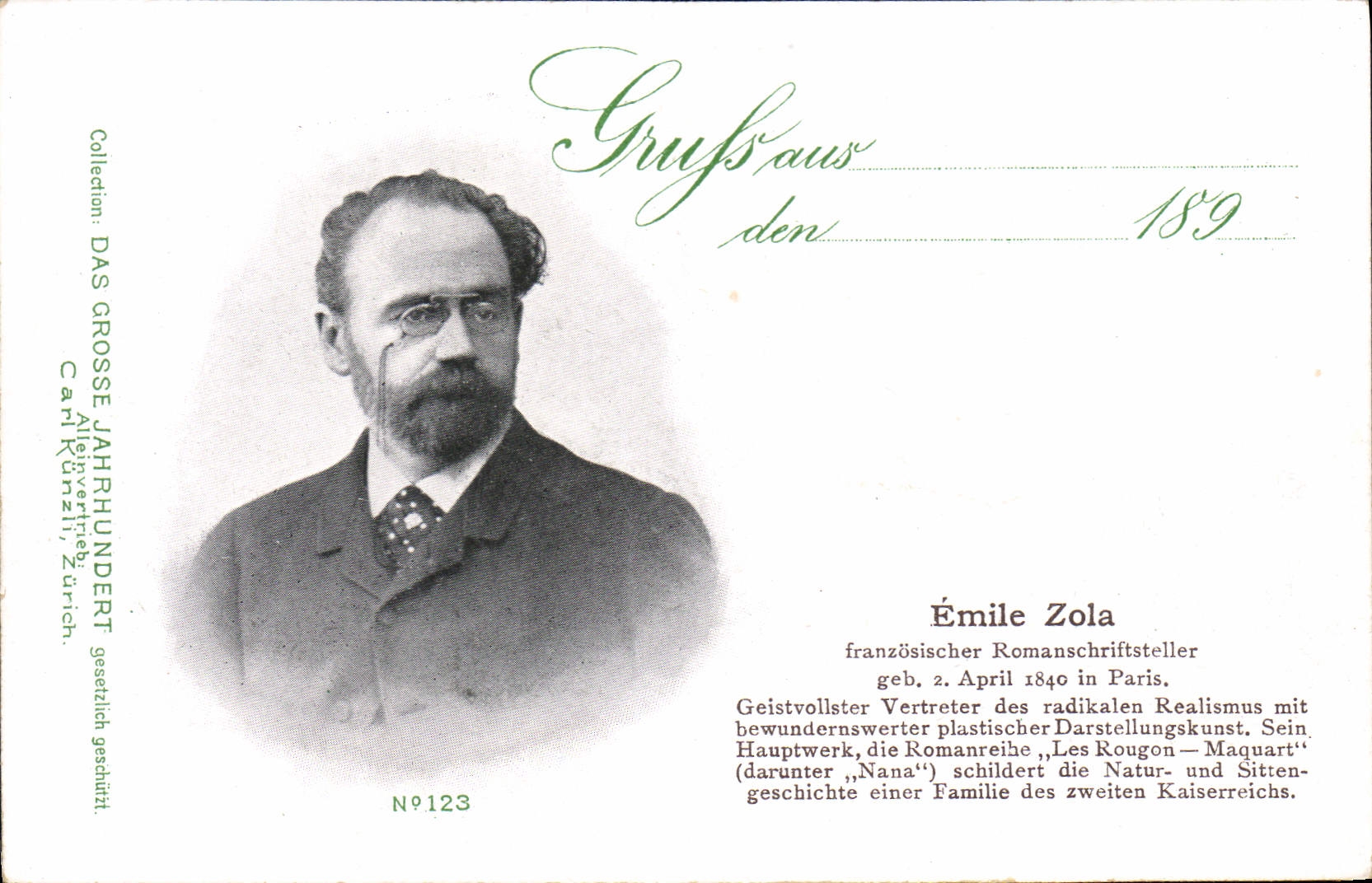 Émile Zola — portrait — Collection: DAS GROSSE JAHRHUNDERT, N°123