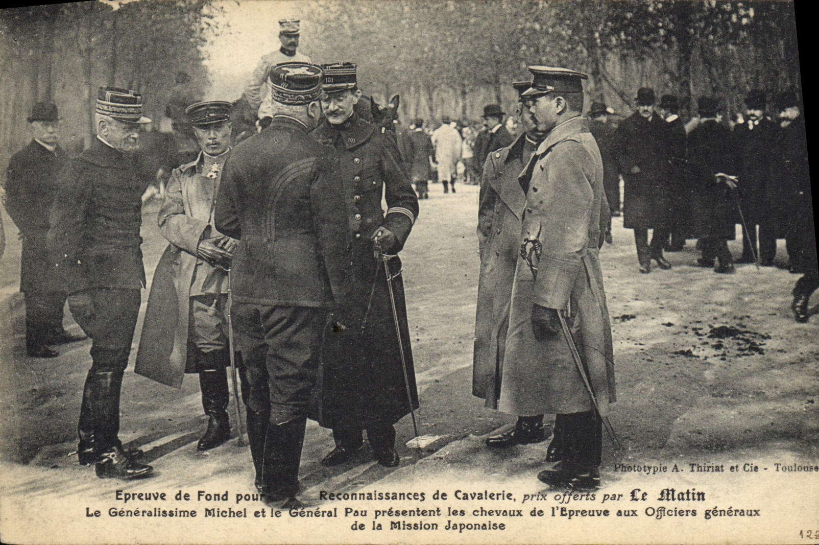 Riconoscimenti di Cavalleria — Il Generale Michel e il Generale Pau presentano i cavalli dell'Esame agli Ufficiali generali della Missione Giapponese — Fototipia A. Thiriat e Cie - Toulouse