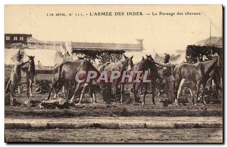 L'ARMÉE DES INDES — Le Pansage des chevaux — Éditions Gebhard, Marseille, 11e série n° 111