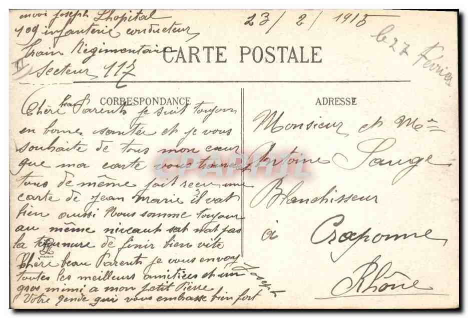 CPA Cheval Equitation Hippisme La vie sur le front L'ecurie Militaria  — Verso