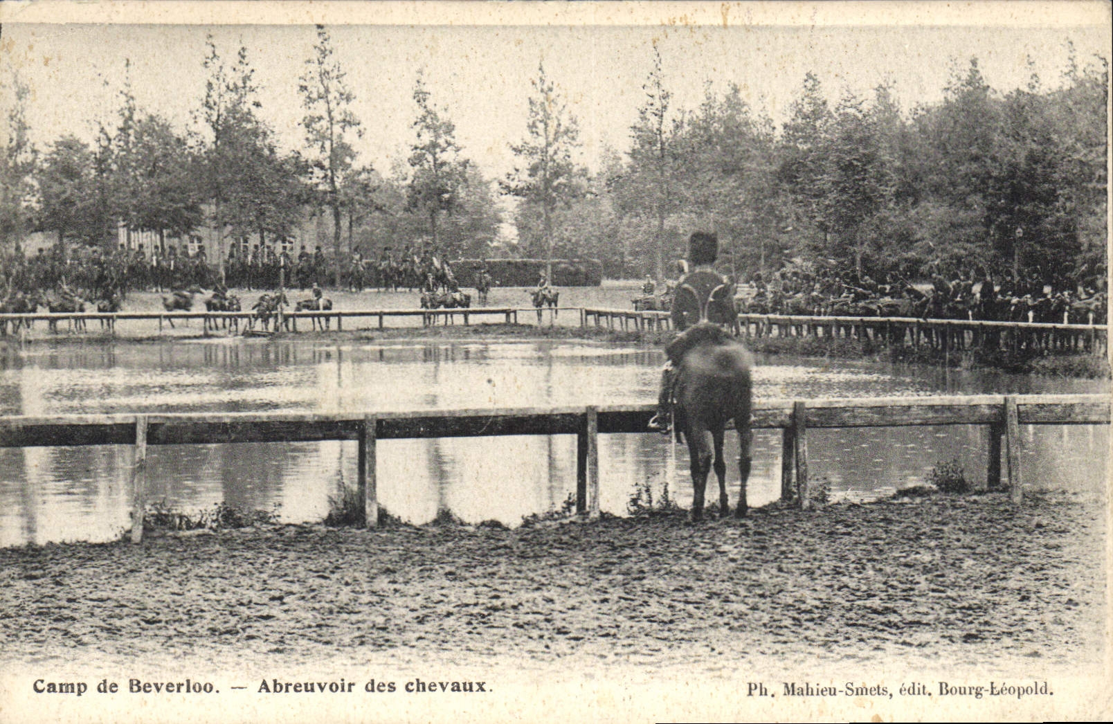 CPA Cheval Equitation Hippisme Camp de Waterloo Abreuvoir des chevaux Militaria 