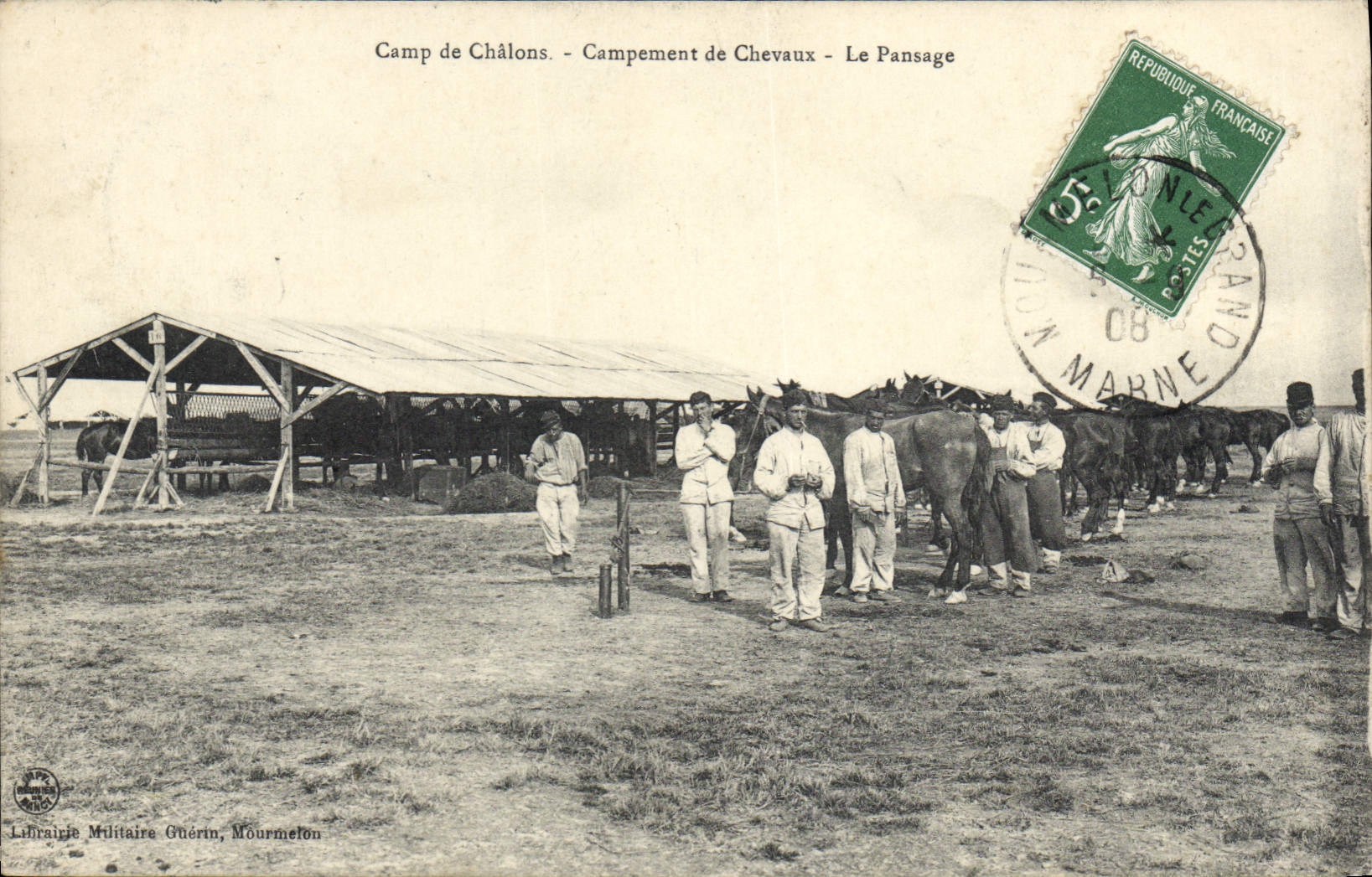 Camp de Châlons - Campement de Chevaux - Le Pansage — Lunairie Militaire Guérin, Mourmelon