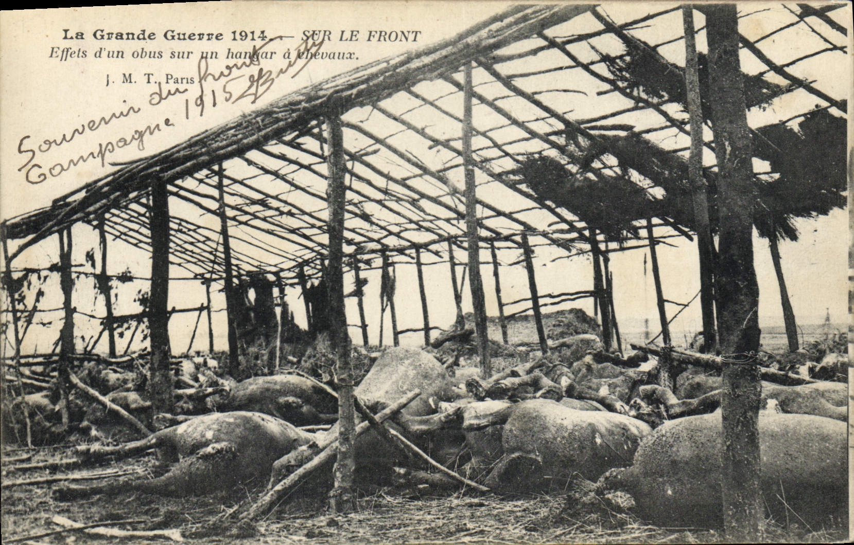 CPA Cheval Equitation Hippisme Sur le front Effets d'un obus sur un hangar de chevaux Militaria 