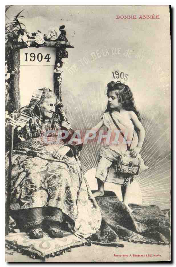Ancêtre et enfant — Bonne Année 1904/1905 — Phototype A. Benberet & Cie, Nandy