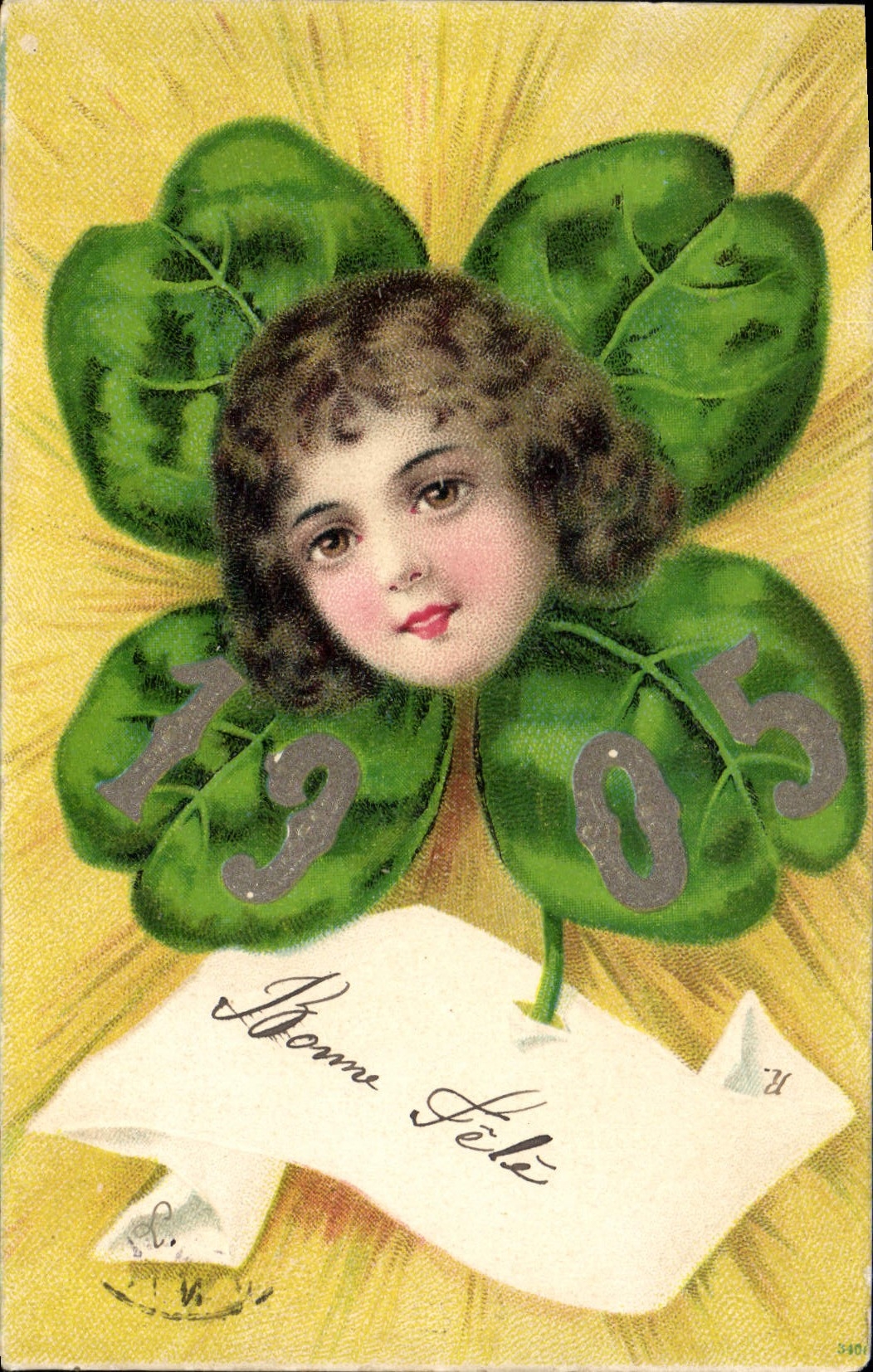 Niña en un trébol de cuatro hojas — Feliz cumpleaños — editor R. (n° 540)