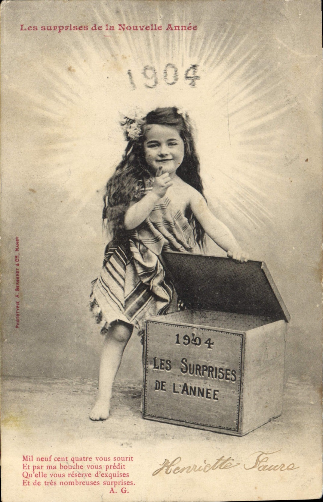 Félicitations pour l'An 1904 — Henriette Faure — Phototype A. Bangeret & Cie, Nancy