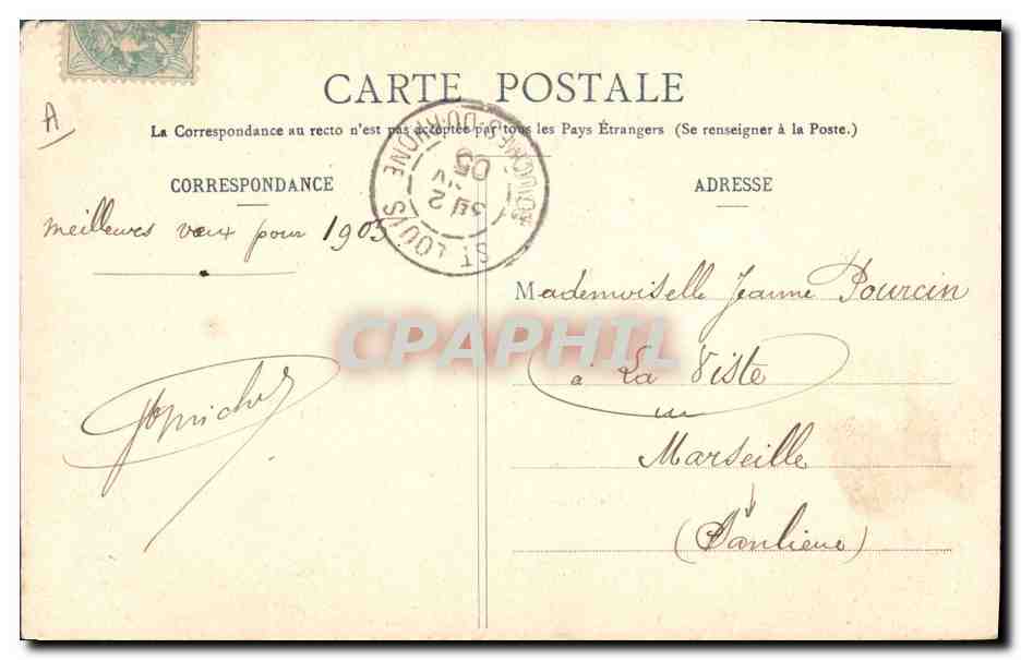 Deux jeunes femmes en tenue de Noël — Bonheur à vous 1905 — éditeur : G. Béchard & Cie — Verso