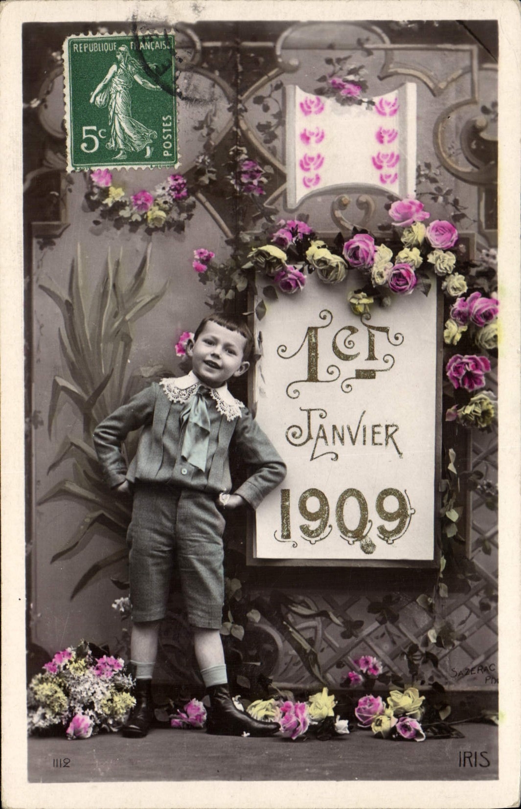 CPA Fantaisie Fleurs Annee 1909 Enfant 