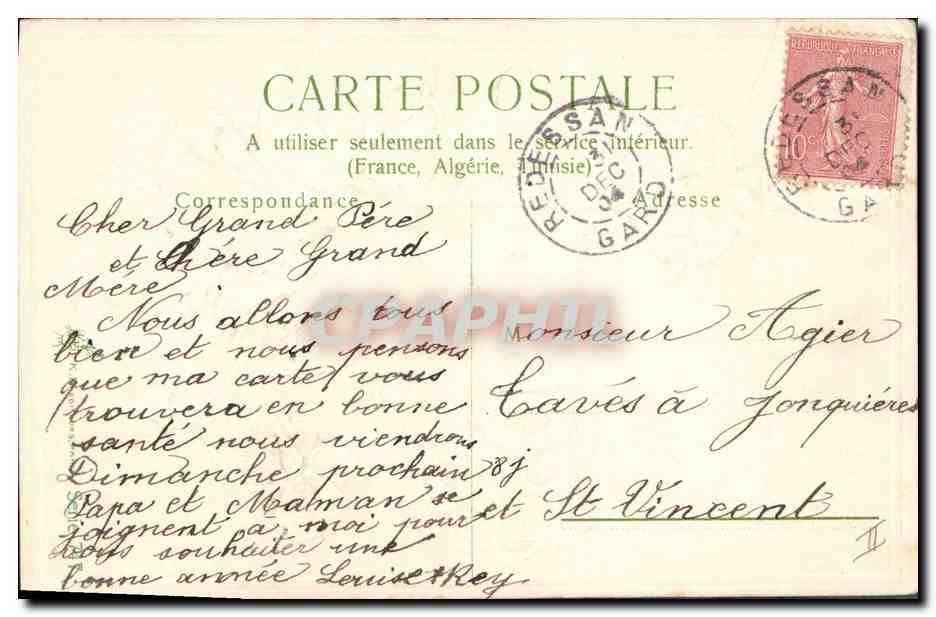 CPA Fantaisie Fleurs Annee 1905  — Rückseite