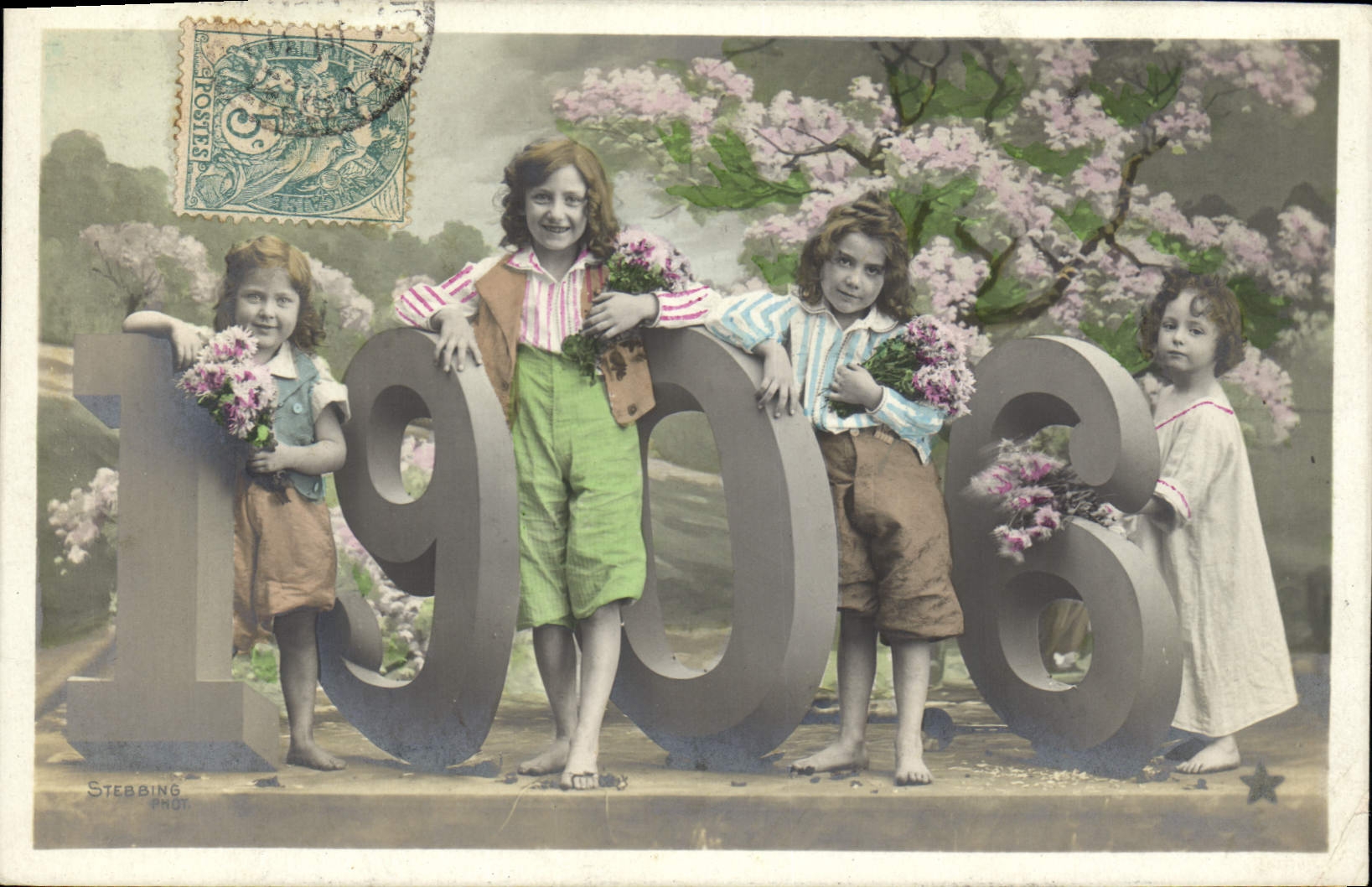 CPA Fantaisie Fleurs Annee 1906 Enfants 
