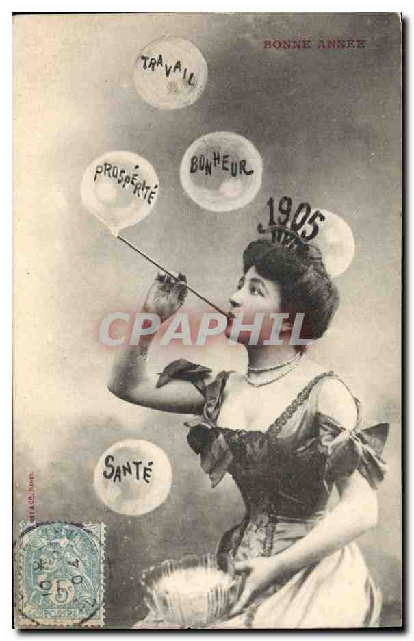 Femme soufflant des bulles — Bonne Année 1905 — NANCY & Cie, Nancy