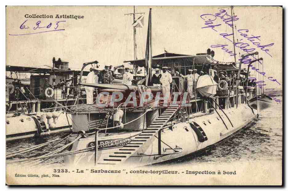 De "Sarbacane", torpedobootjager — inspectie aan boord — Edizione Gilettà, fot., Nîces, n° 3233