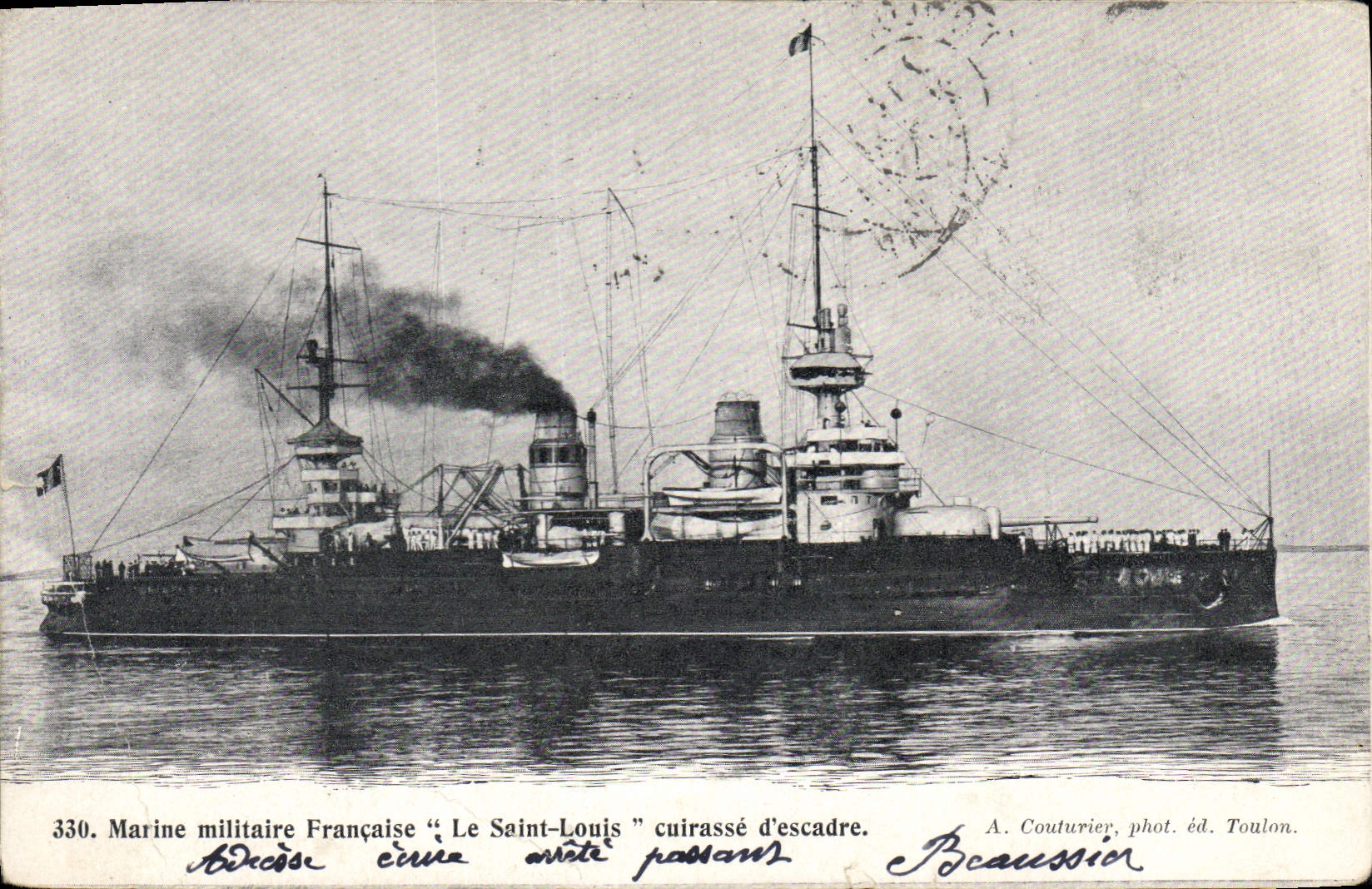 Marine militaire Française "Le Saint-Louis" cuirassé d'escadre — A. Couturier, phot. éd. Toulon, n°330