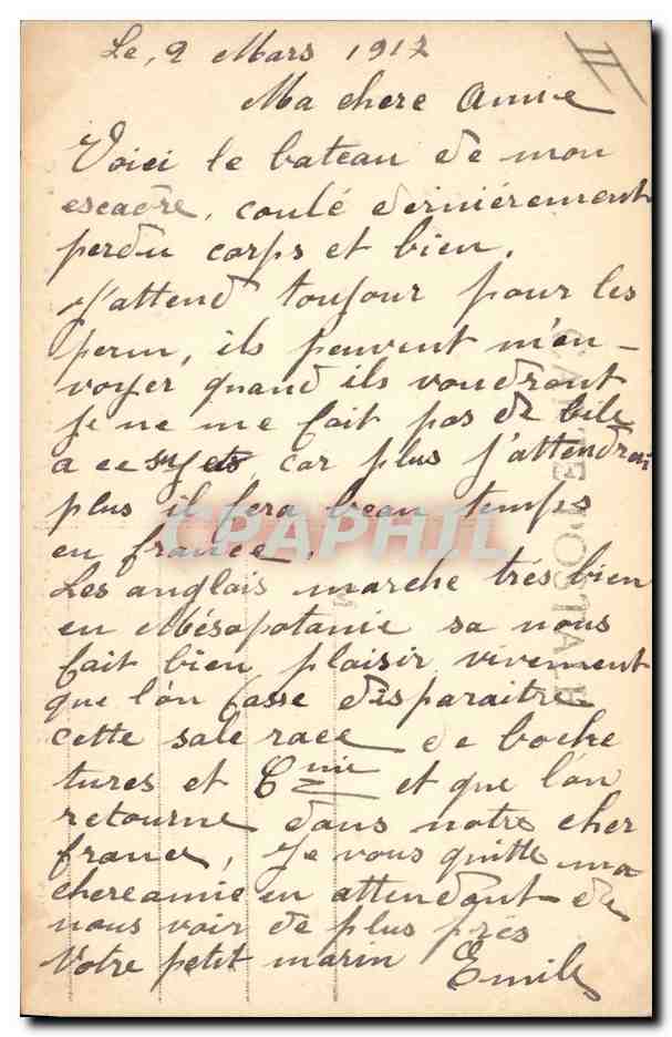 Bateau de marine de guerre — "SUFFREN" — Cuirassé d'Escadre — B.C. — n°209 — Reverso