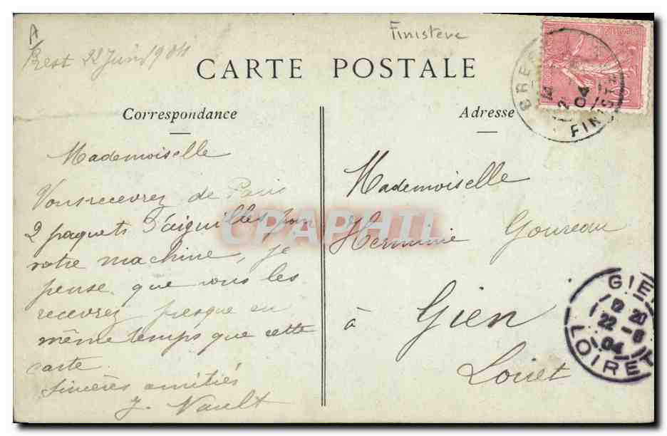 CPA Folklore Une jeune fille de Pont L'Abbe Finistere  — Verso