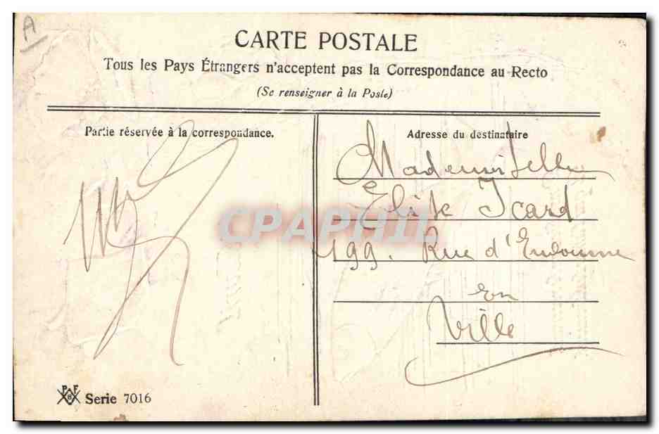 Poisson et fleur de pavot — Poème d'Avril — Éditeur X&F, série 7016 — Verso