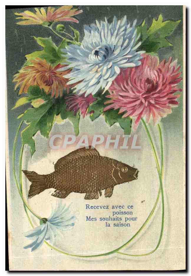 CPA Fantaisie Fleurs Poisson 