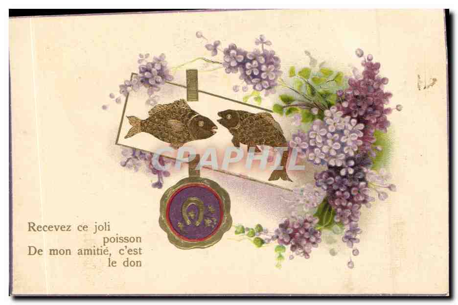 CPA Fantaisie Fleurs Poissons Fer a cheval 