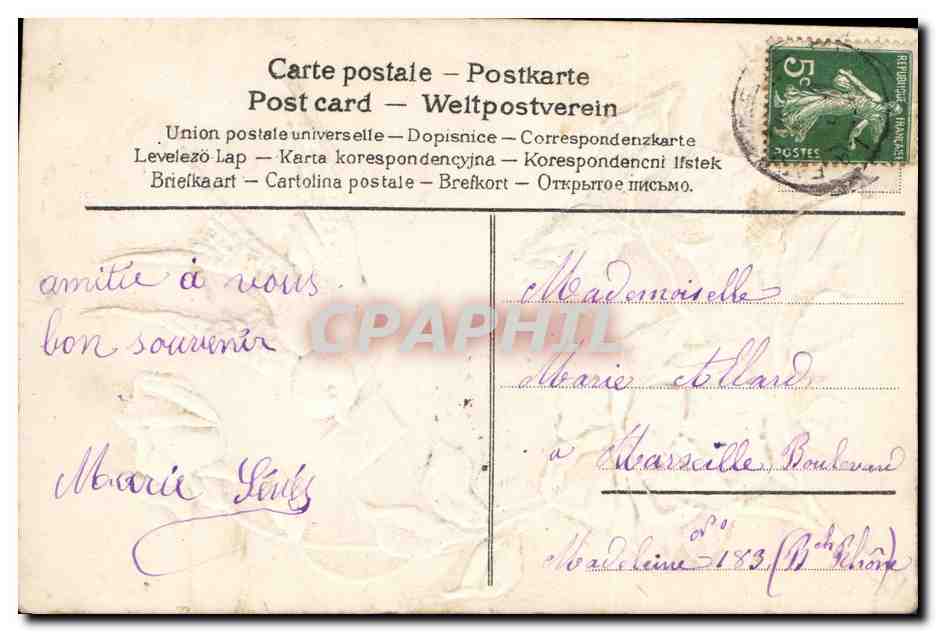 CPA Fantaisie Fleurs Hirondelle  — Verso