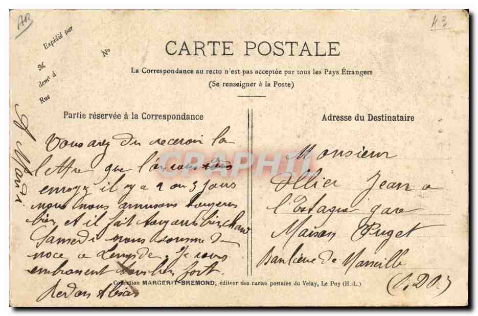CPA Dentelle Dentelliere Auvergnate Le Velay  — Verso