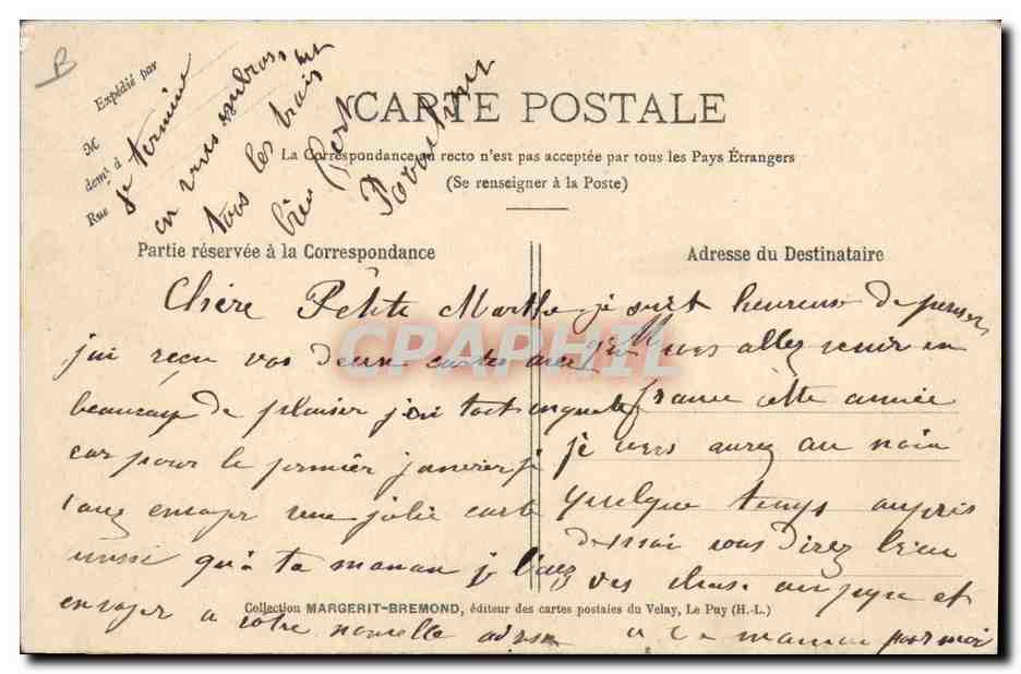 La Dentellière espalioite — avec sa large coiffure tuyautée, dite à boules, exclusivement portée au Puy, à Espaly et dans la banlieue — Cliché M. B. - Rep. int. — LE VELAY ILLUSTRÉ 298 — Verso