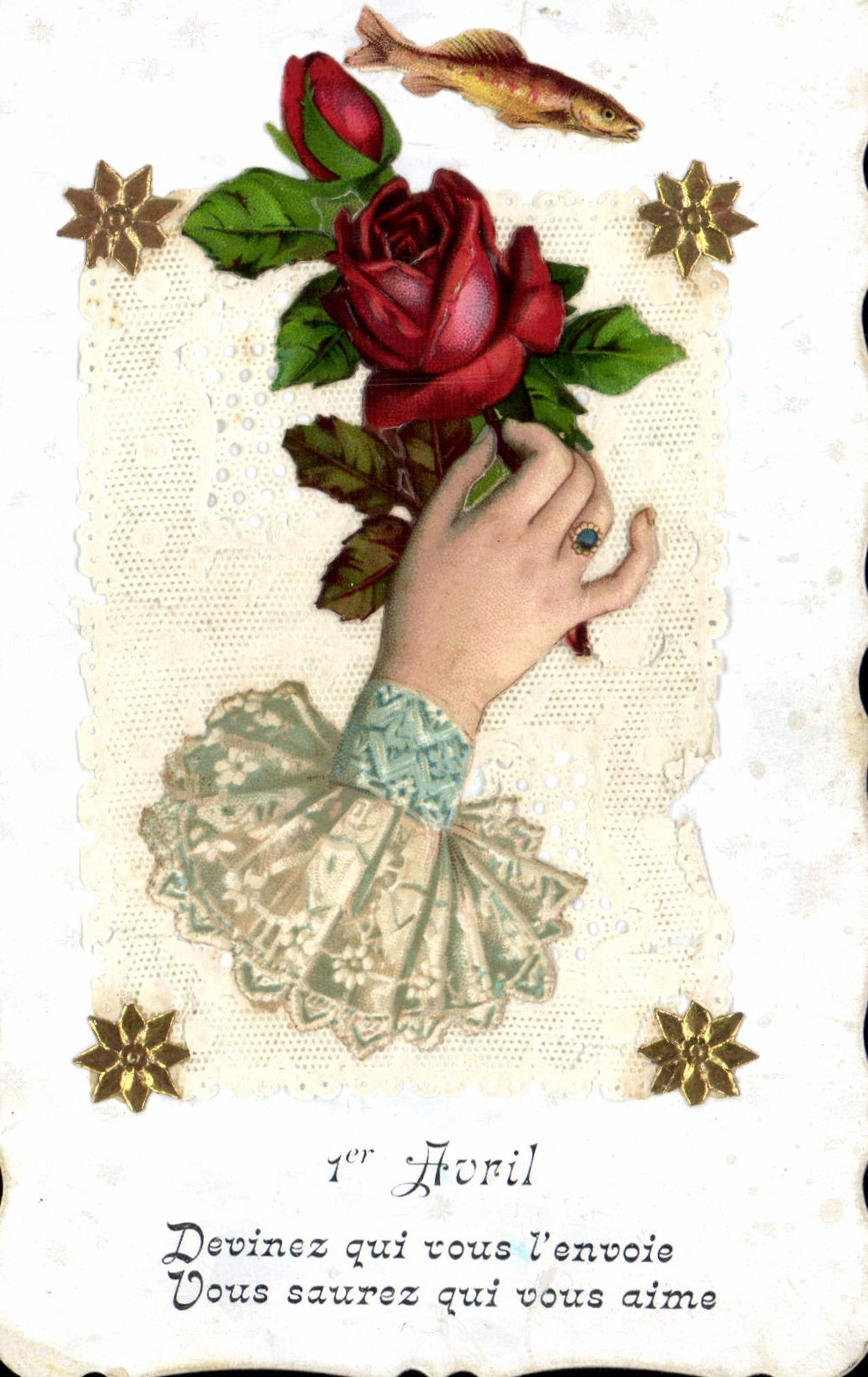 CPA Fantaisie Brodee Fleurs Main 
