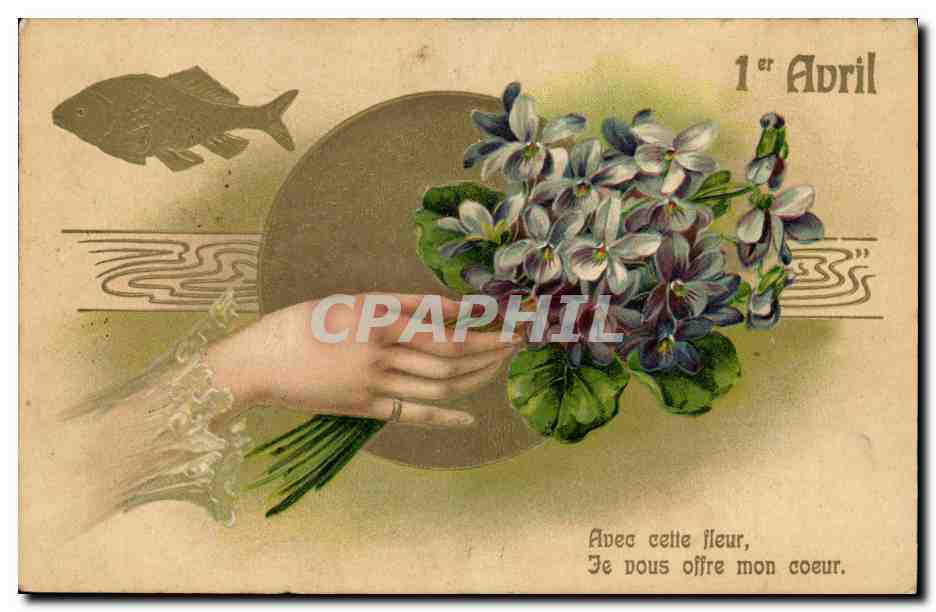 CPA Fantaisie Fleurs Main Poisson 1er Avril 
