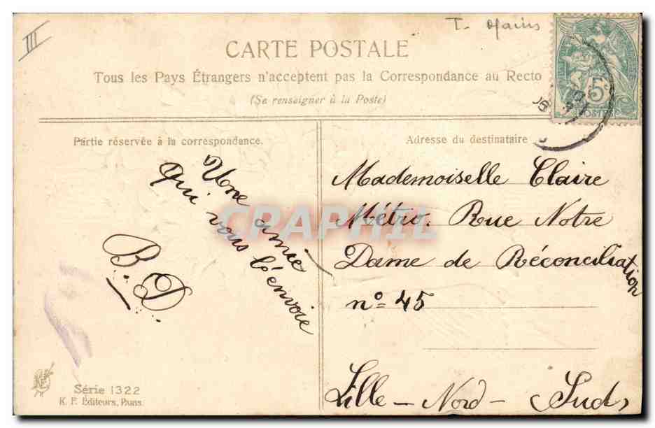CPA Fantaisie Fleurs Main Poisson 1er Avril  — Verso