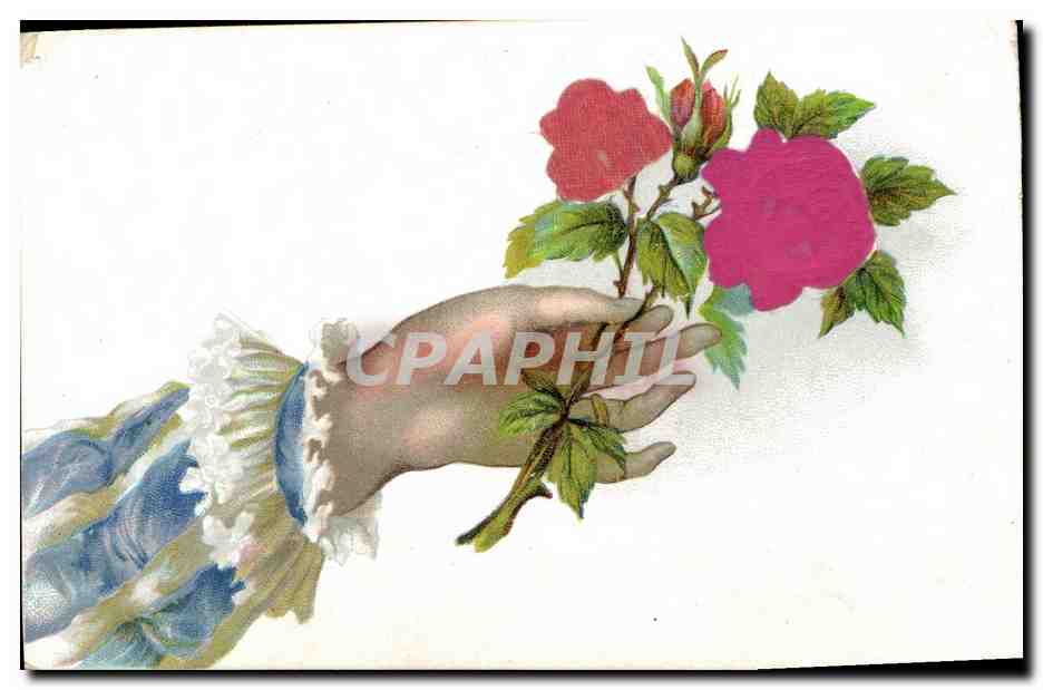 Main offrant une branche de roses — éditeur Union postale universelle, n° III